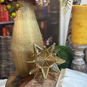 6” Gold Metal/Glass Star Lantern