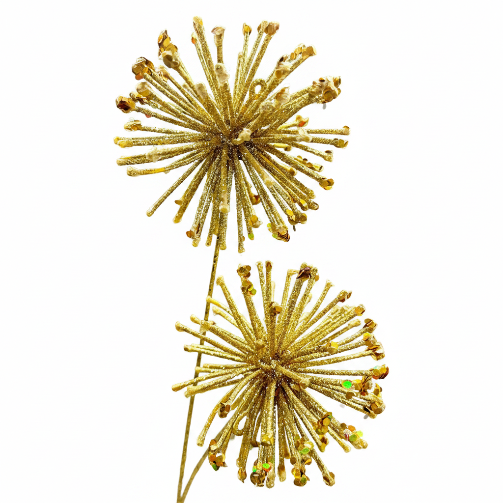 24" Gold Glitter Sequin Double Starburst Ball Spray