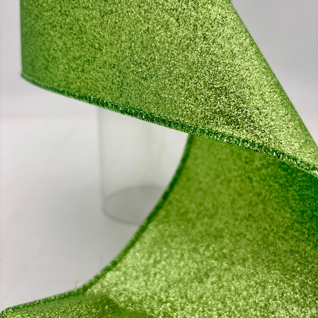 4" x 10YDS Apple Green Glitter Double-Sided Non-Shedding Ribbon