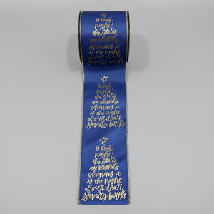 4" x 10 Yards Navy Blue & Gold Taffeta "Oh Holy Night" Ribbon