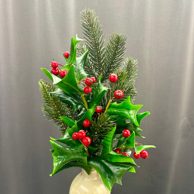 17" Deluxe Holly with Berries and Pine Spray