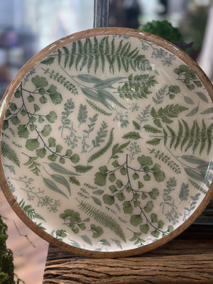 12” Wooden Plate With Fern Enamel Inside