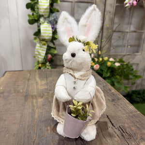 12.25" Sisal Dressed Boy Girl Bunny w/Basket (Sold Individually)