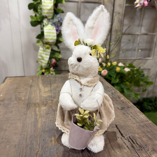 12.25" Sisal Dressed Boy Girl Bunny w/Basket (Sold Individually)
