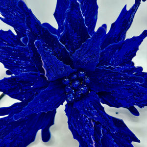 16" Midnight Blue Velvet Poinsettia Pick