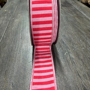 1.5"X10YDS Pink&Red Bar Striped Dupioni Deluxe Backed Wired Ribbon