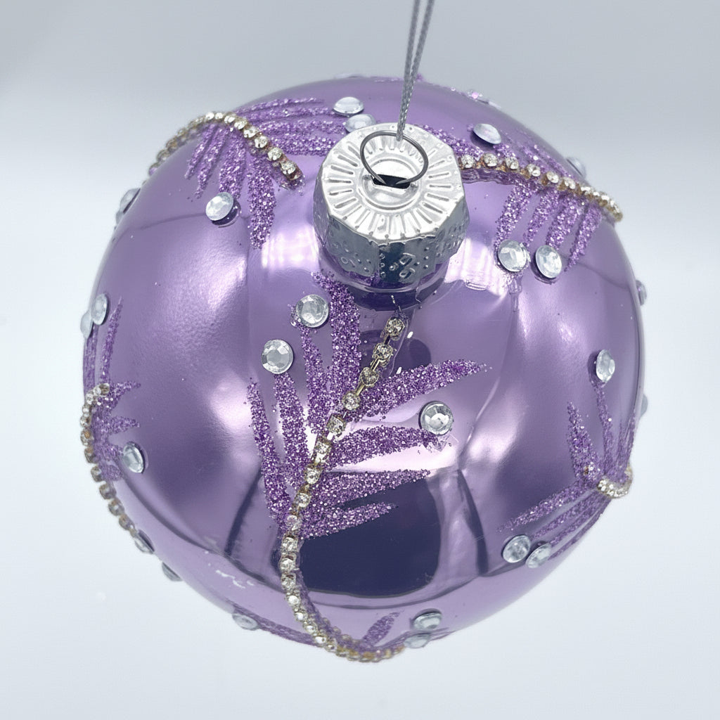 4" Violet Etched Glass with Jewel Ball Ornament