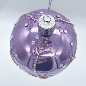 4" Violet Etched Glass with Jewel Ball Ornament