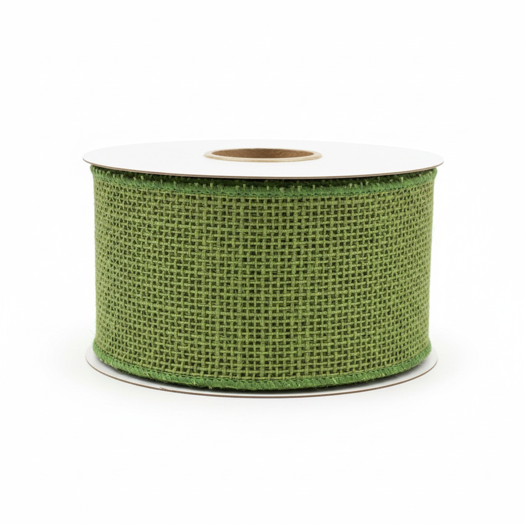 2.5" x 10 YDS Green Grass Burlap Glow Wired Edge Ribbon