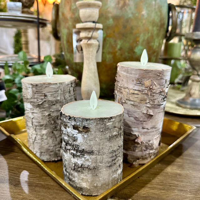 LED Brown Birch Pillar Candle Set of 3 | 4"/ 5"/6"