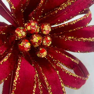 18" Burgundy Velvet Glitter Ribbon Flower Stem