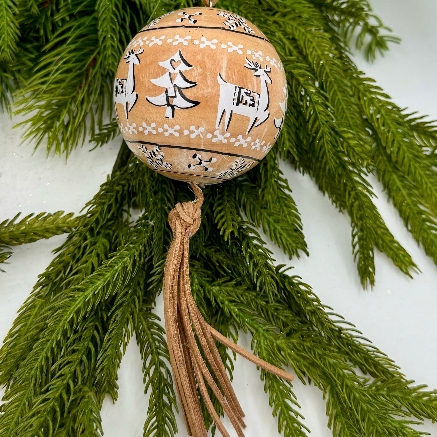 3" Wooden Ball with Tassel Ornament
