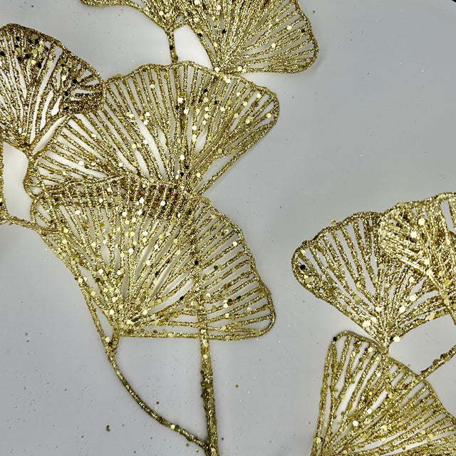 28" Gold Ginkgo Glitter Spray