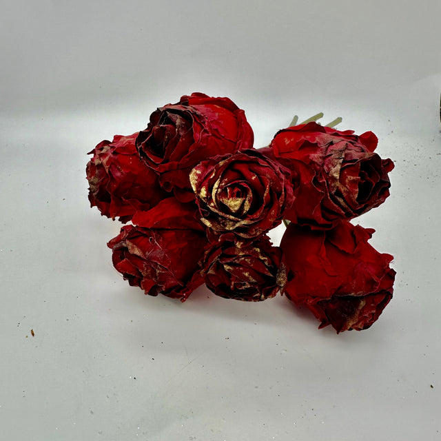 9" Dark Red Faux Dried Gilded Rose Bundle