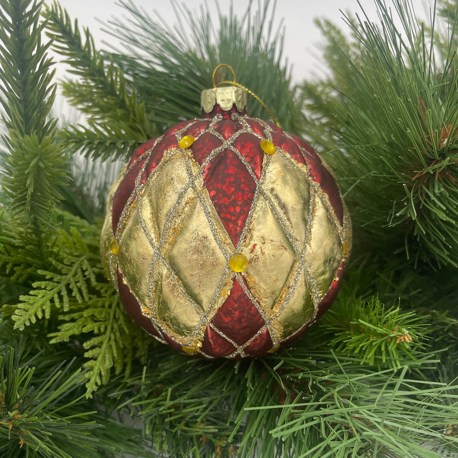 4" Burgundy Glass Quilted Royal Ball Ornament