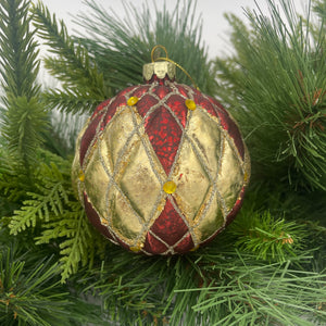 4" Burgundy Glass Quilted Royal Ball Ornament