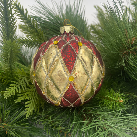 Burgundy Glass Quilted Royal Ball Ornament, additional view