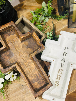 17.75" Large Wood Cross Bowl Engraved Prayers