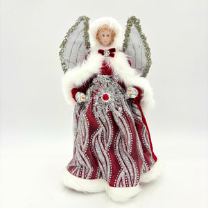 16" Red | Silver | White |Fabric | Jewel Medallion | Angel Tree Top