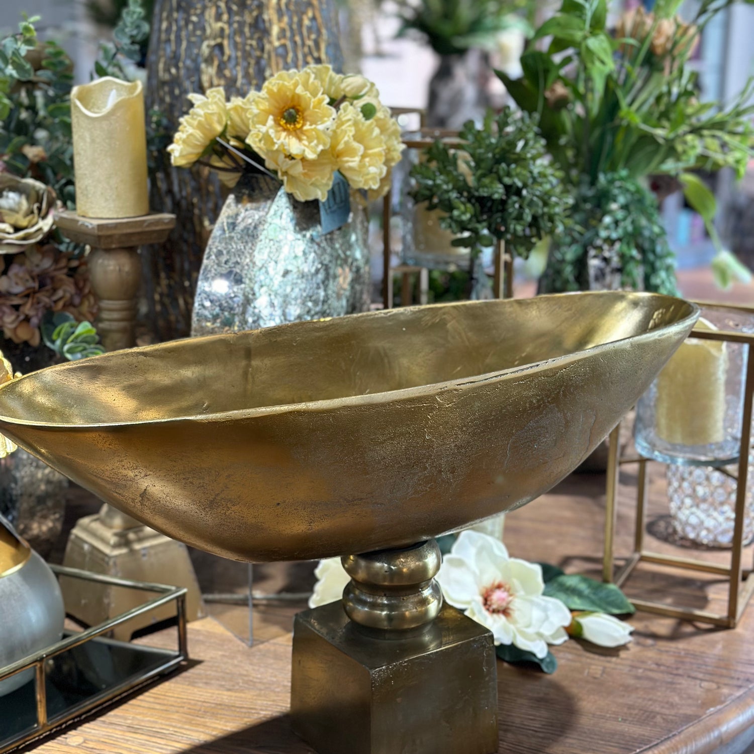 14" Gold Oval Dish-Compote