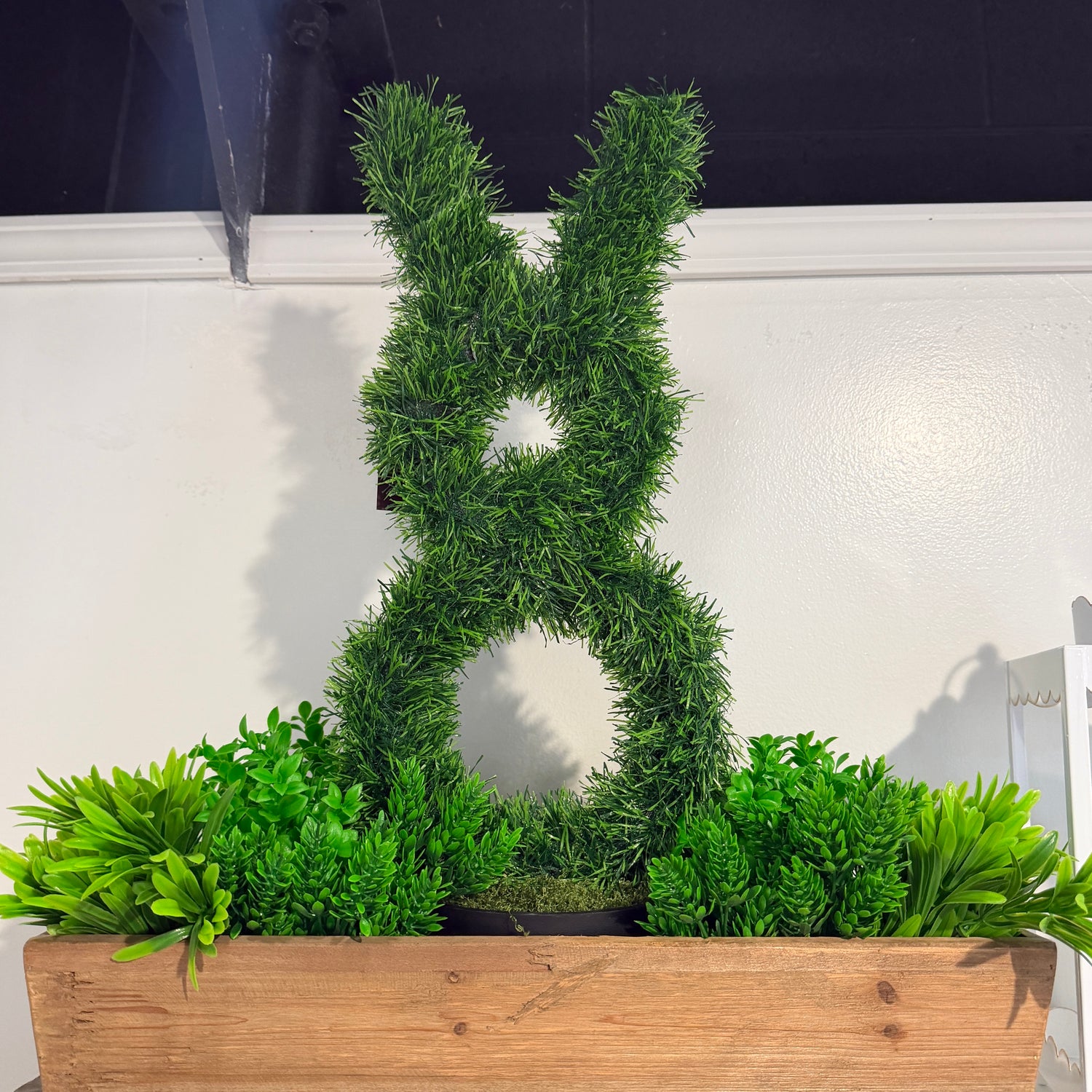 26" Bunny Topiary in Wooden Planter with Greenery