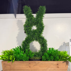 26" Bunny Topiary in Wooden Planter with Greenery