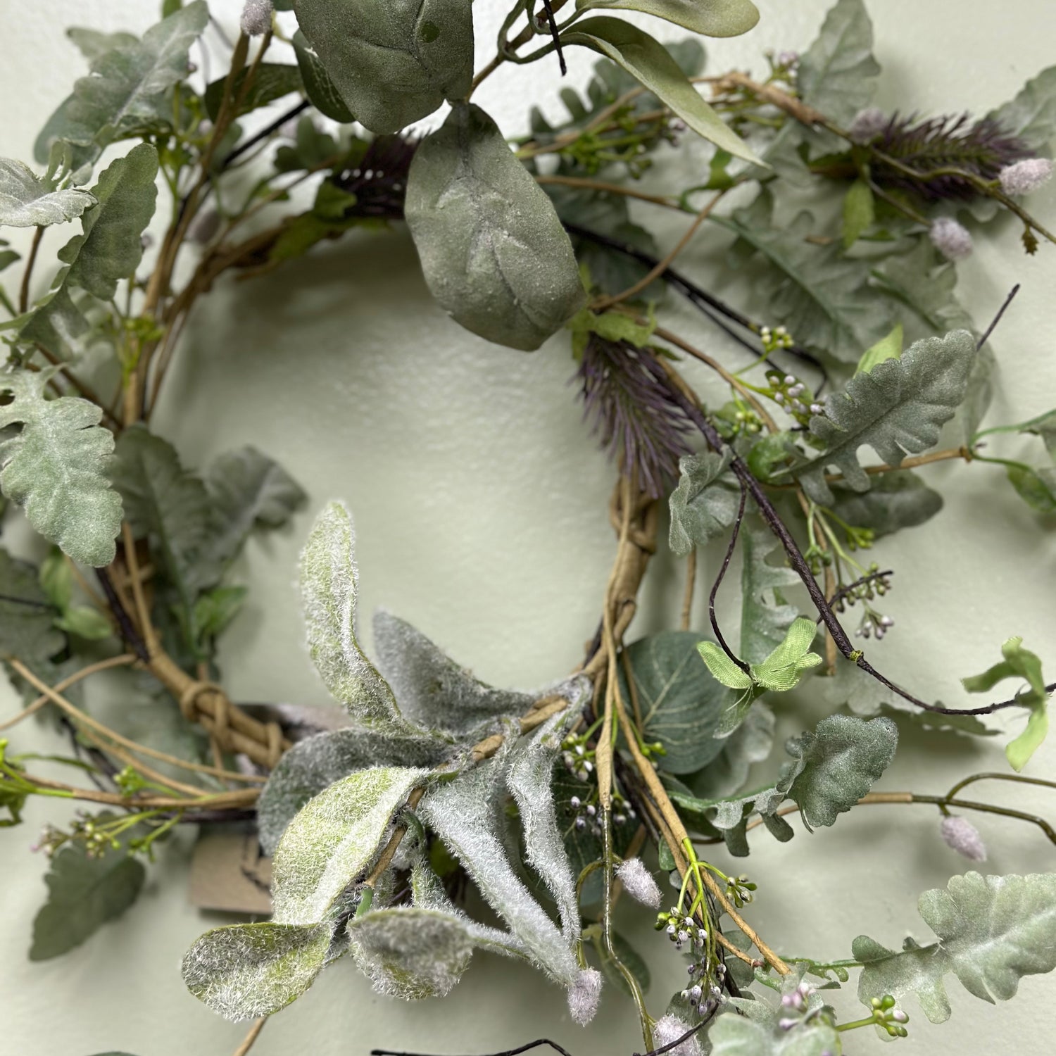 14" Lambs Ear, Willow Thistle, Small Wreath/Candle Ring