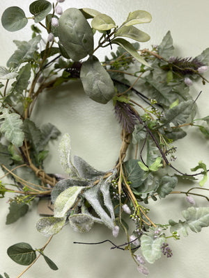 14" Lambs Ear, Willow Thistle, Small Wreath/Candle Ring