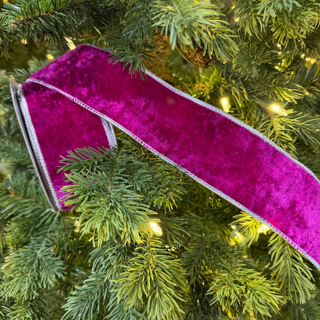 2.5"x10YDS Fuchsia Crown Velvet Metallic Back Ribbon