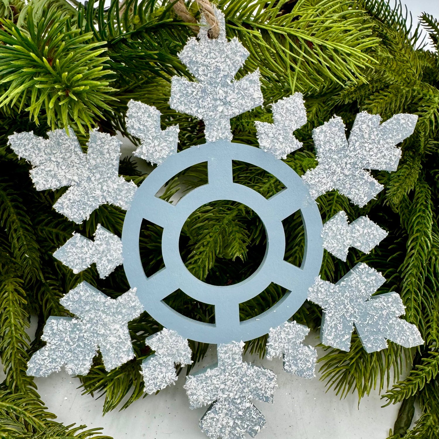 6" Wooden Flocked Snowflake