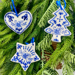 3" Delft Blue Ornament | Heart, Tree, or Star