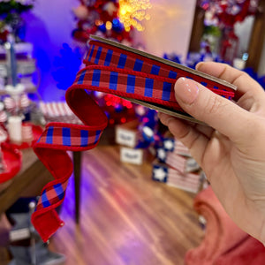 7/8" x 10YDS Red & Blue Check Dupioni Backed Ribbon