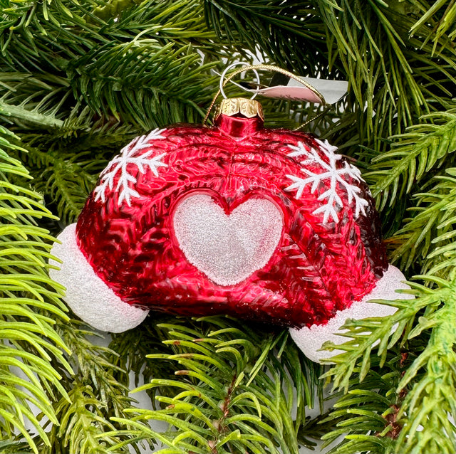 2" Red and White Glass Glove Snowflake Ornament