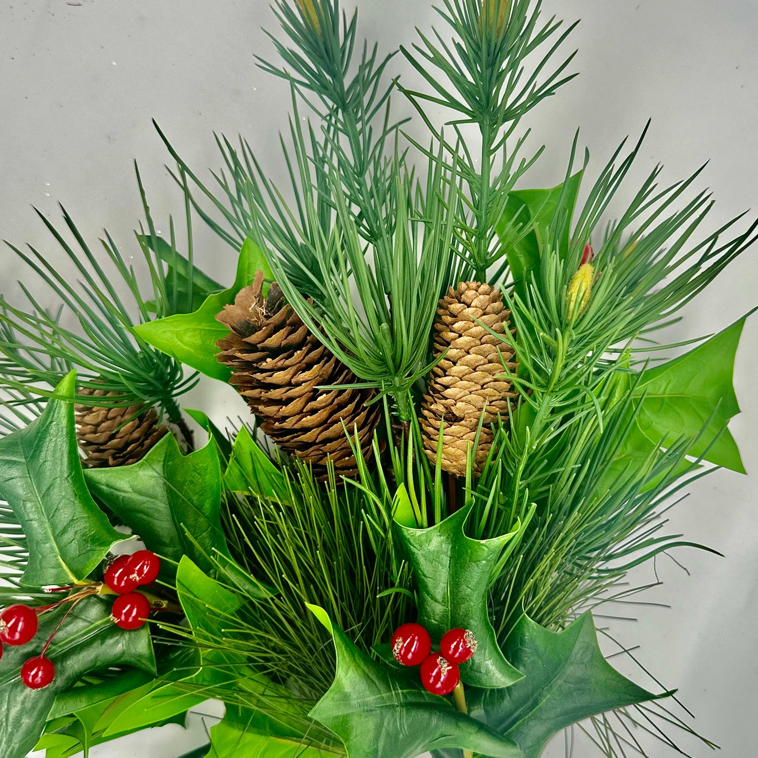 21" Holly | Pine | Magnolia Christmas Spray Bundle with Cone
