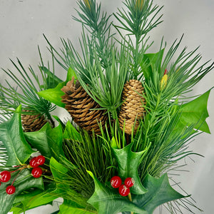 21" Holly | Pine | Magnolia Christmas Spray Bundle with Cone