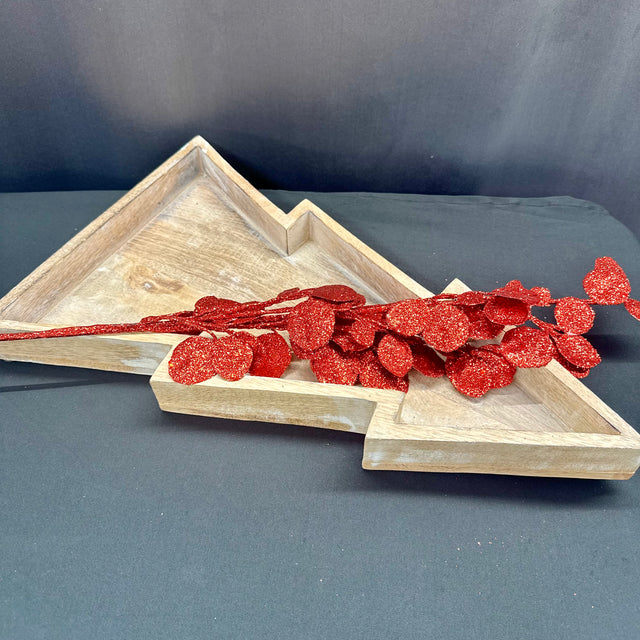 30" Red Glitter Lunaria Leaf Spray