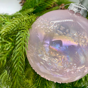 4.5" Blush Etched Glass Ball Ornament