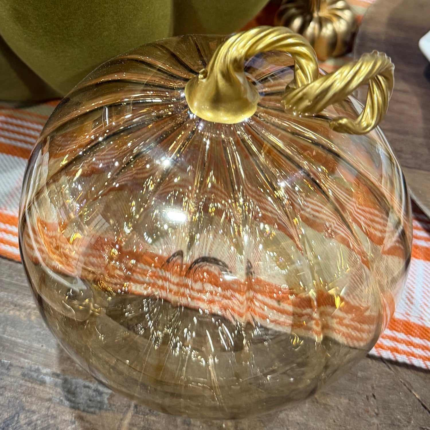 3" Iridescent Cinnamon Blown Glass Tabletop Pumpkin