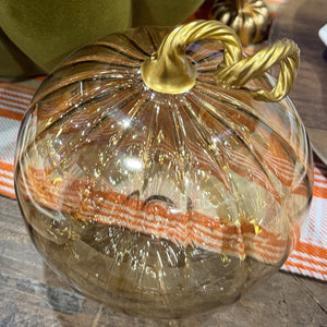 3" Iridescent Cinnamon Blown Glass Tabletop Pumpkin