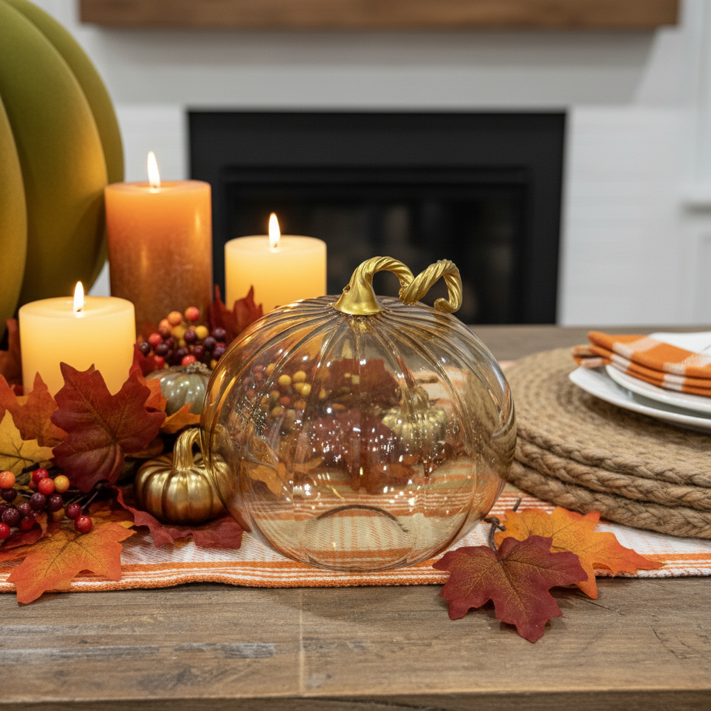 3" Iridescent Cinnamon Blown Glass Tabletop Pumpkin