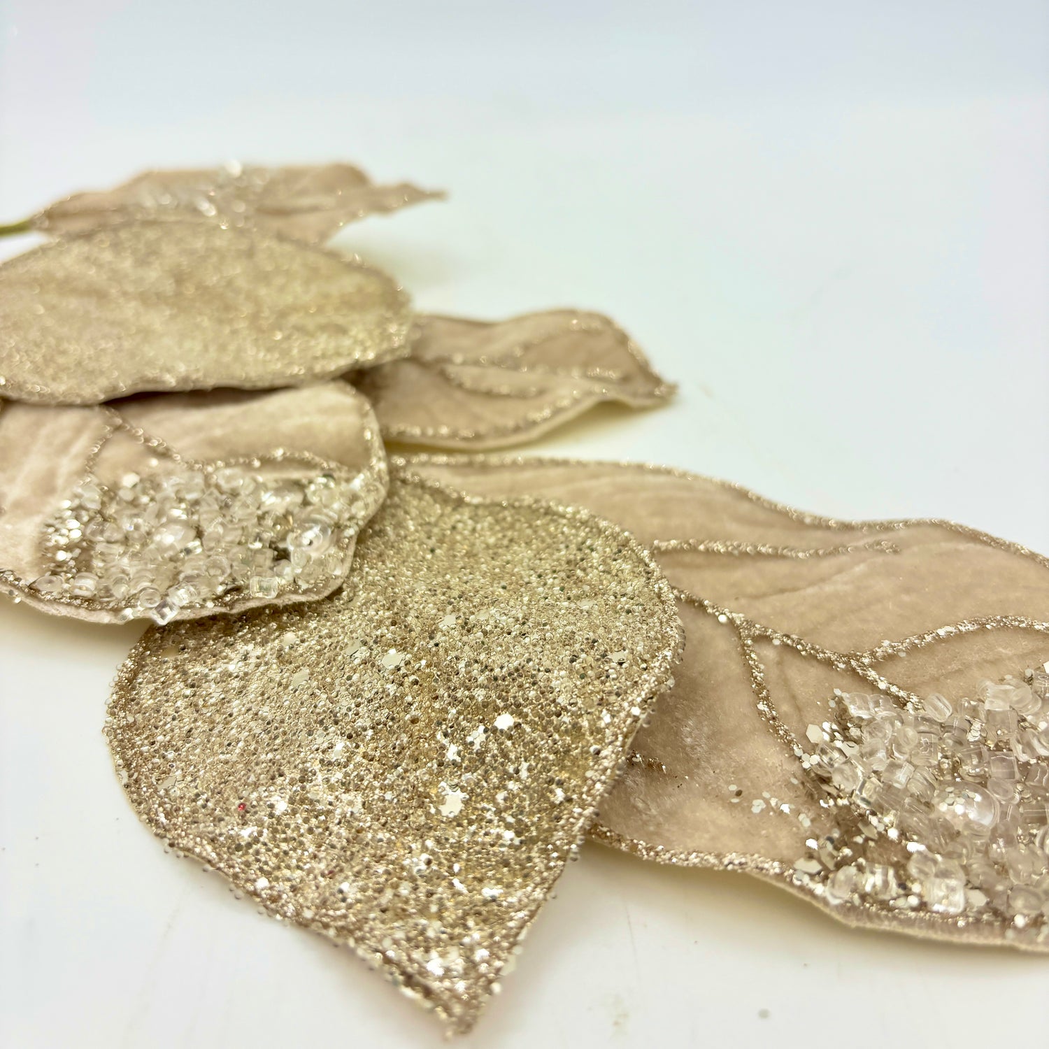 26" Champagne Velvet with Glitter Leaf Spray