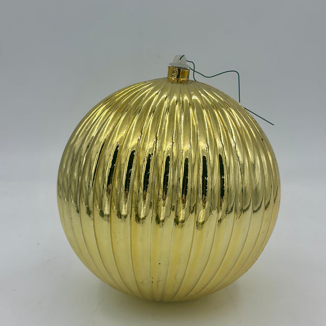 8" Shiny Gold Ribbed Ornament