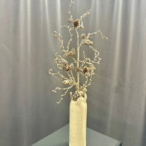 26" Platinum Gold Twig-Pine Cone Spray