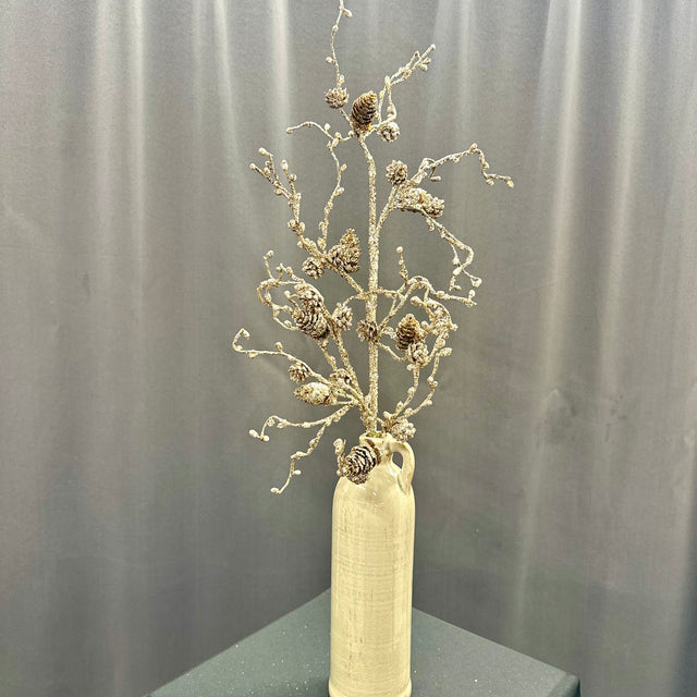 26" Platinum Gold Twig-Pine Cone Spray