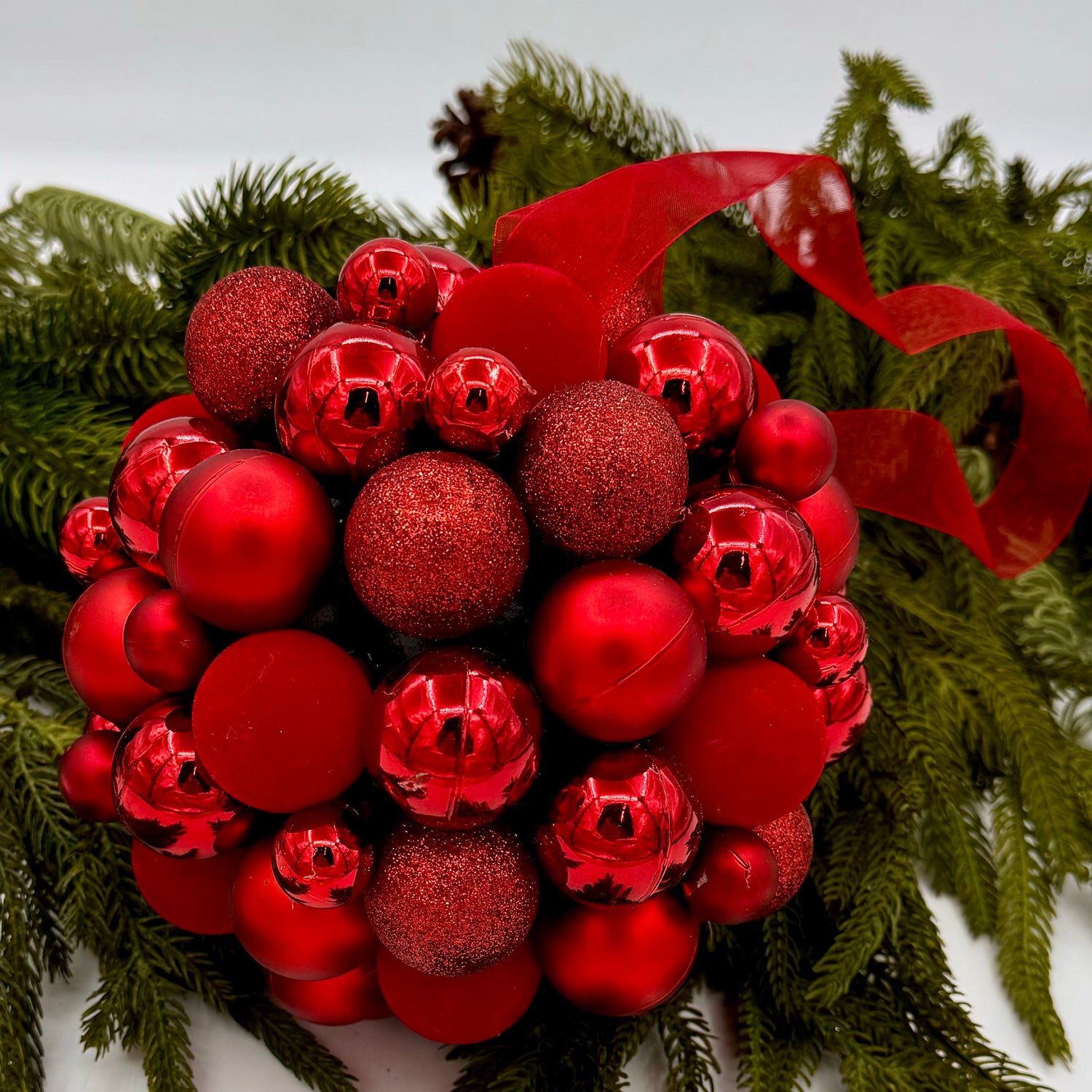 6.5" Red Mixed Shiny/Matte/Glitter Ball Ornament