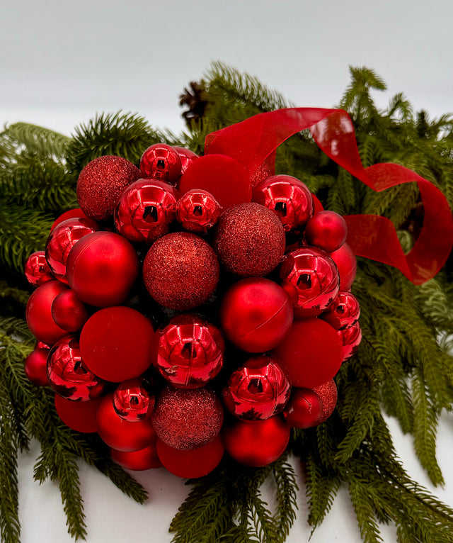 6.5" Red Mixed Shiny/Matte/Glitter Ball Ornament
