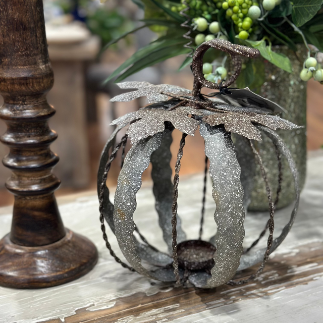 10.5" Metal Pumpkin Tealight Candle Holder