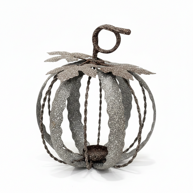 10.5" Metal Pumpkin Tealight Candle Holder