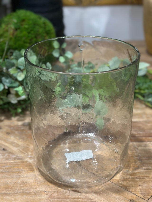 8” Hand-blown Round Clear Glass Hanging Vase