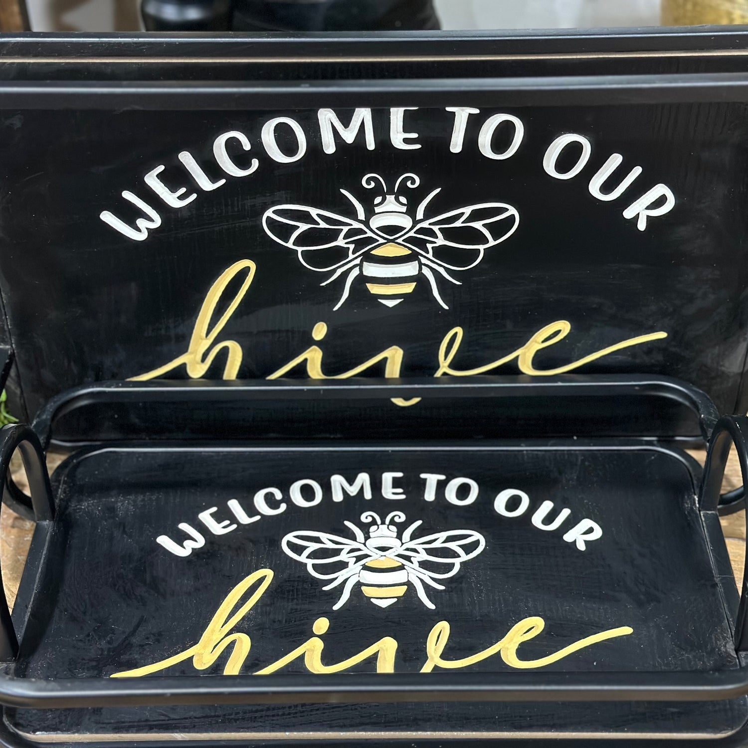 18"-15" Wood Bee Trays Set of 2
